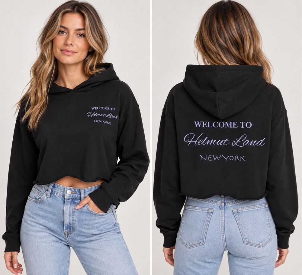 Helmut Lang Helmut Land Black Cropped Hoodie Sweatshirt Unisex M S Cotton